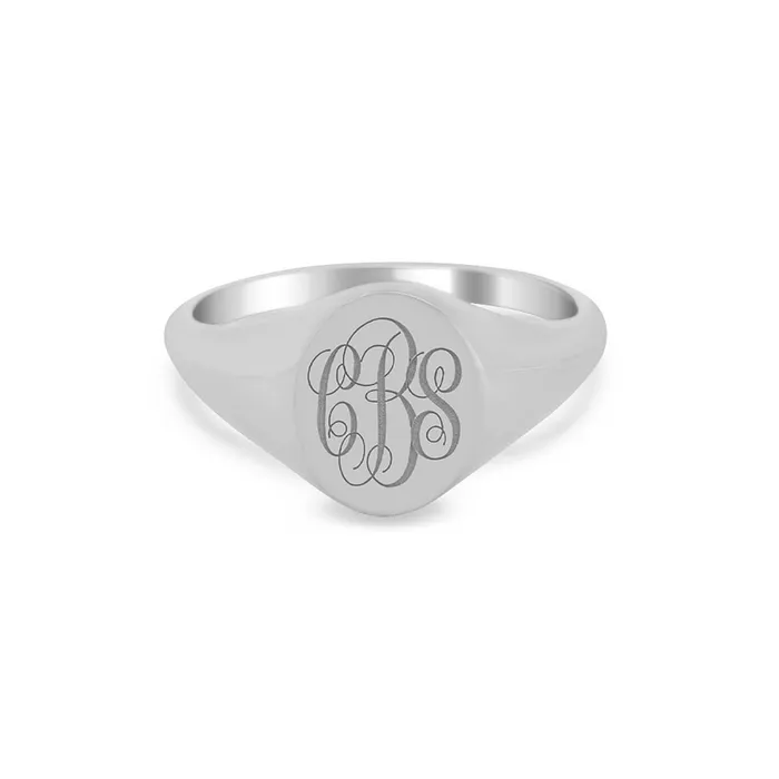 Womens Oval Signet Ring Extra Small Laser Engraved Script Monogram deBebians Rings
