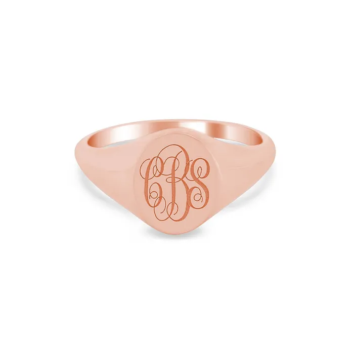 Womens Oval Signet Ring Extra Small Laser Engraved Script Monogram deBebians Rings