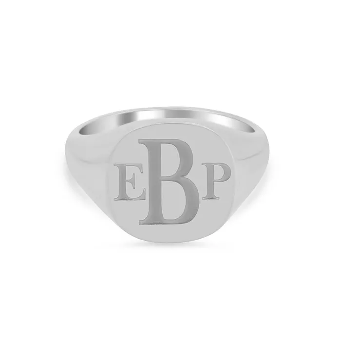 Womens Square Signet Ring Large Laser Engraved Roman Monogram deBebians Rings