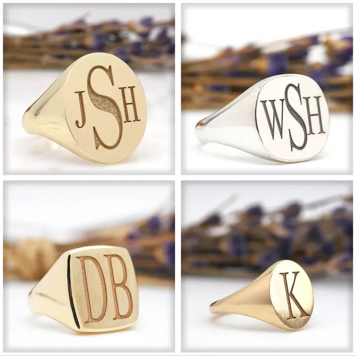 Womens Square Signet Ring Large Laser Engraved Roman Monogram deBebians Rings