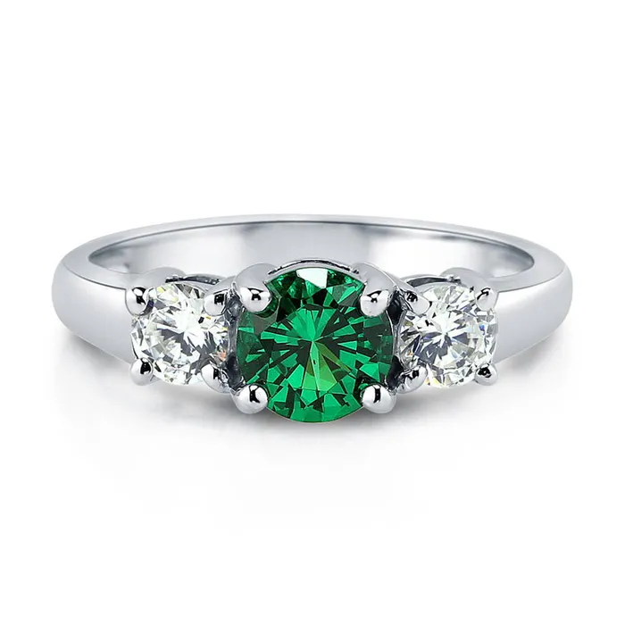 BERRICLE Rings 3Stone 08ct Simulated Emerald CZ Ring in Sterling Silver