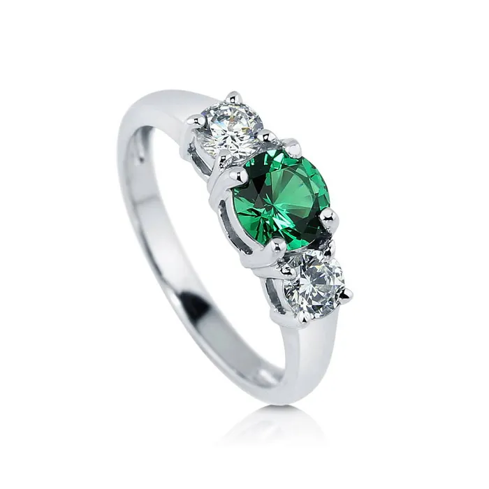 BERRICLE Rings 3Stone 08ct Simulated Emerald CZ Ring in Sterling Silver