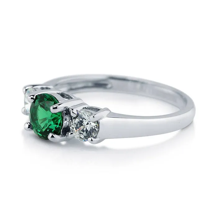 BERRICLE Rings 3Stone 08ct Simulated Emerald CZ Ring in Sterling Silver