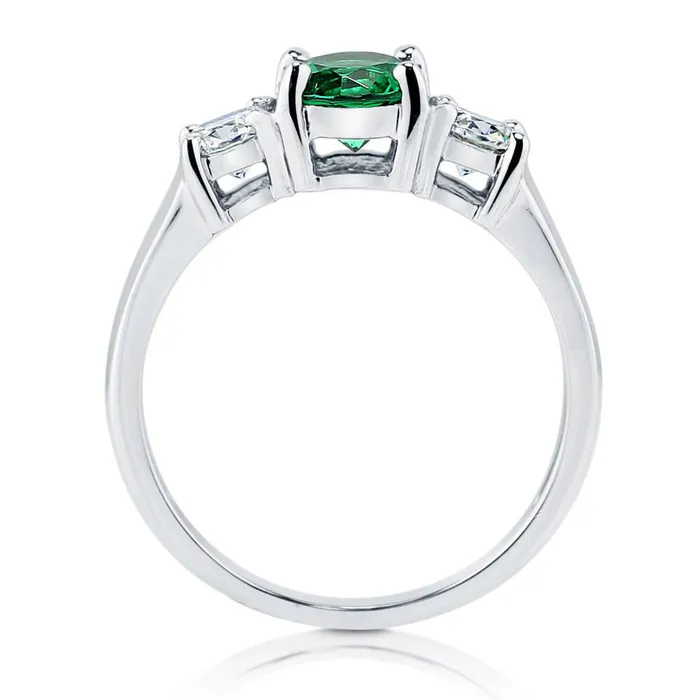 BERRICLE Rings 3Stone 08ct Simulated Emerald CZ Ring in Sterling Silver