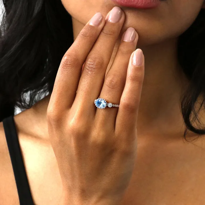 BERRICLE Rings 3Stone Greyish Blue Oval CZ Ring in Sterling Silver 12ct