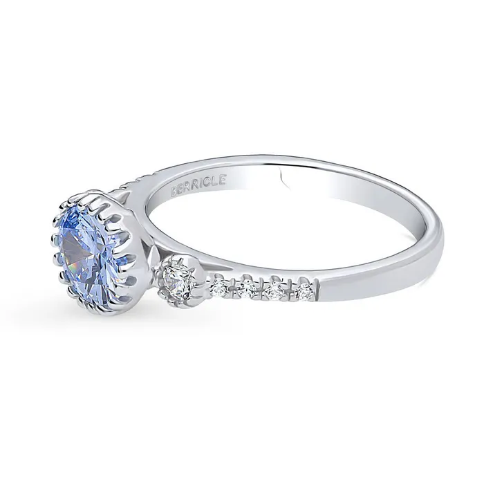BERRICLE Rings 3Stone Greyish Blue Oval CZ Ring in Sterling Silver 12ct