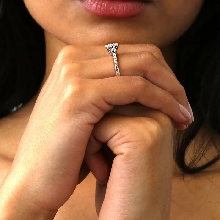 BERRICLE Rings 3Stone Greyish Blue Oval CZ Ring in Sterling Silver 12ct