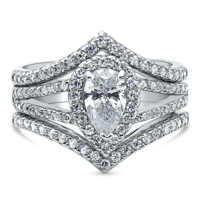 BERRICLE Rings Halo Wishbone Pear CZ Split Shank Ring Set in Sterling Silver BERRICLE Rings Halo Wishbone Pear CZ Split Shank Ring Set in Sterling Silver