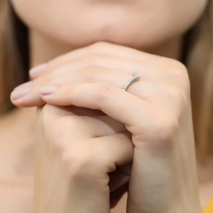BERRICLE Rings Halo Wishbone Pear CZ Split Shank Ring Set in Sterling Silver