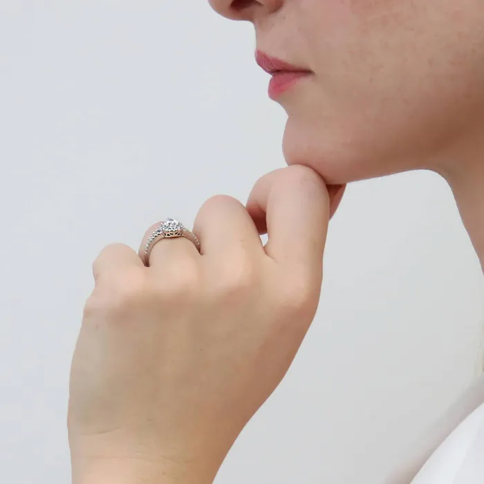 BERRICLE Rings Halo Wishbone Pear CZ Split Shank Ring Set in Sterling Silver