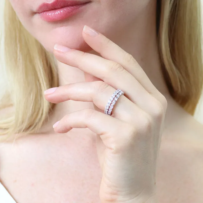 BERRICLE Rings Pave CZ Eternity Ring Set in Sterling Silver