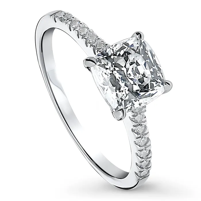 BERRICLE Rings Solitaire 2ct Cushion CZ Ring in Sterling Silver