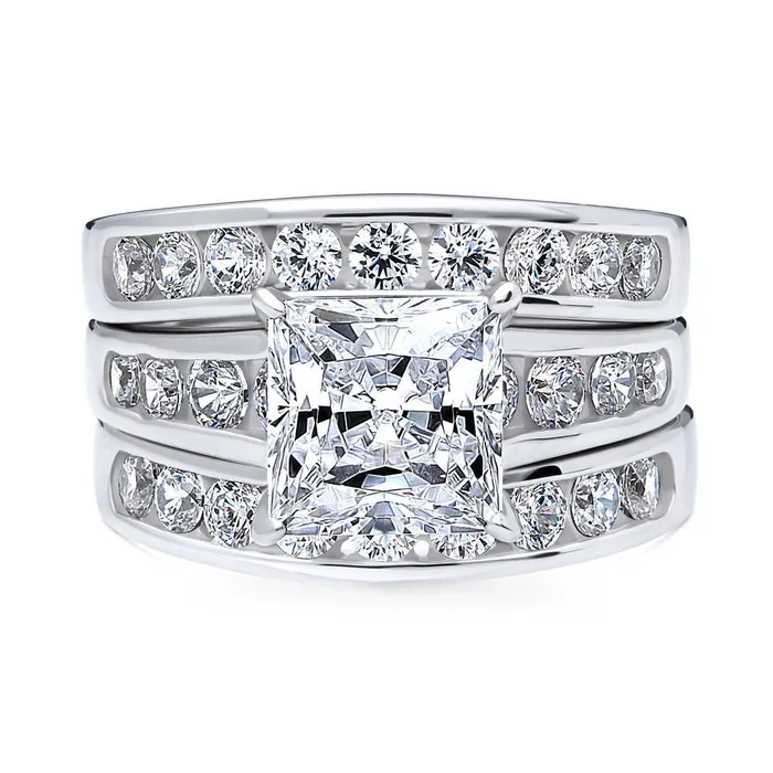 BERRICLE Rings Solitaire 3ct Princess CZ Ring Set in Sterling Silver
