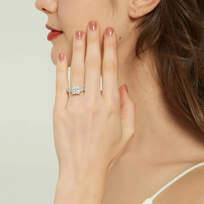 BERRICLE Rings Solitaire 3ct Princess CZ Ring Set in Sterling Silver