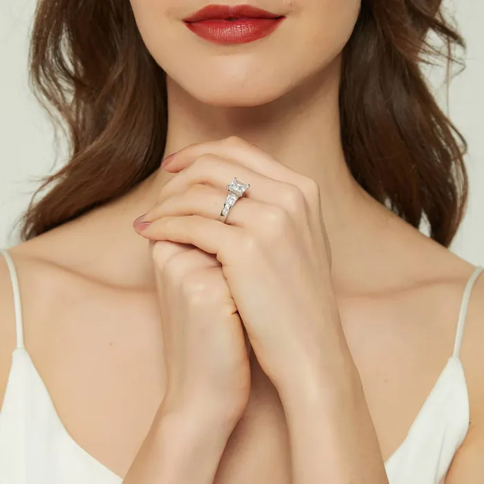 BERRICLE Rings Solitaire 3ct Princess CZ Ring Set in Sterling Silver