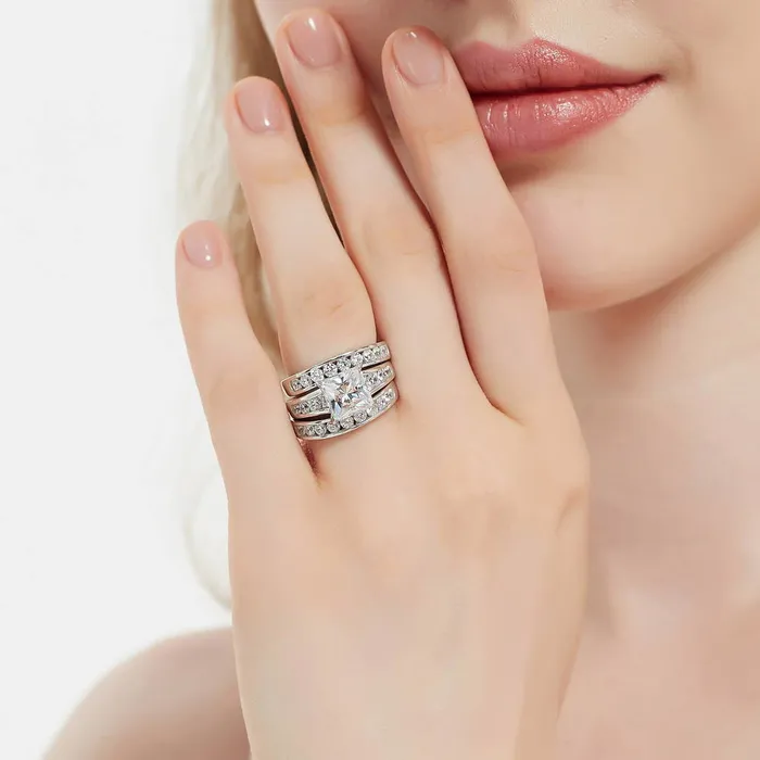 BERRICLE Rings Solitaire 3ct Princess CZ Ring Set in Sterling Silver