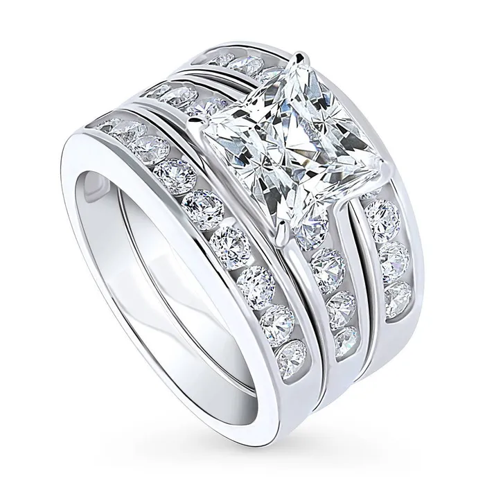 BERRICLE Rings Solitaire 3ct Princess CZ Ring Set in Sterling Silver