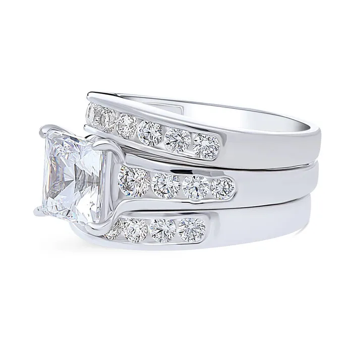 BERRICLE Rings Solitaire 3ct Princess CZ Ring Set in Sterling Silver