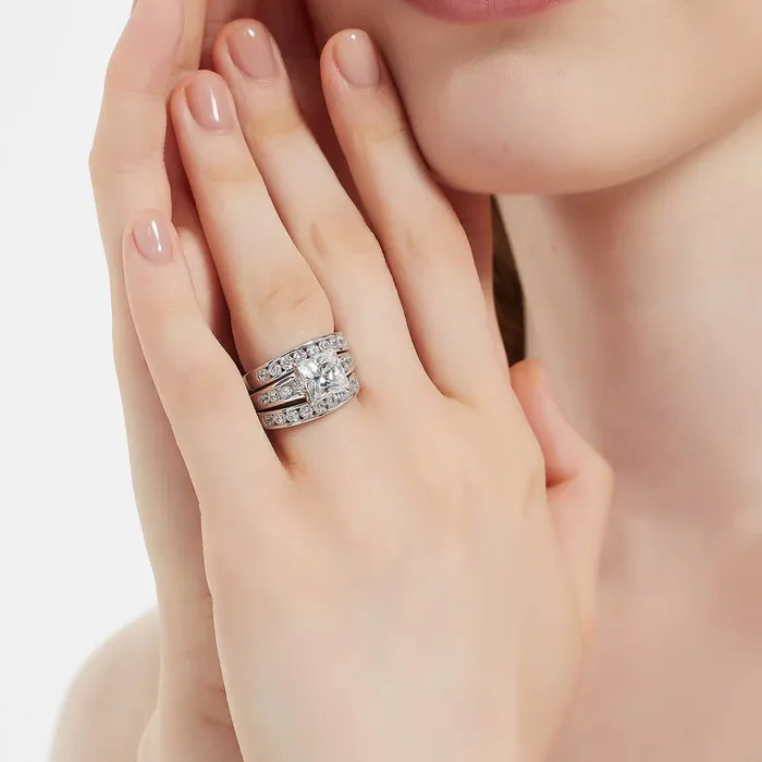 BERRICLE Rings Solitaire 3ct Princess CZ Ring Set in Sterling Silver