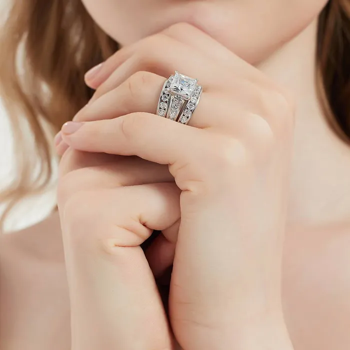 BERRICLE Rings Solitaire 3ct Princess CZ Ring Set in Sterling Silver