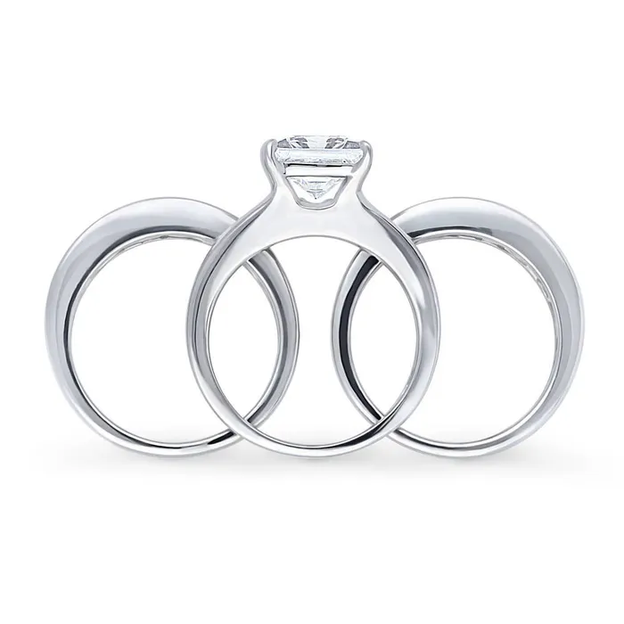 BERRICLE Rings Solitaire 3ct Princess CZ Ring Set in Sterling Silver