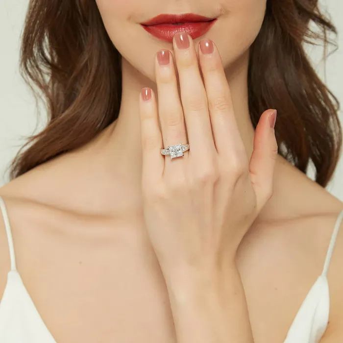 BERRICLE Rings Solitaire 3ct Princess CZ Ring Set in Sterling Silver