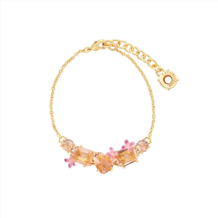 Bracelets Les Nereides Les Nereides Apricot Peach Diamantine 5 Stones and flower fine Bracelet Bracelets Les Nereides Les Nereides Apricot Peach Diamantine 5 Stones and flower fine Bracelet