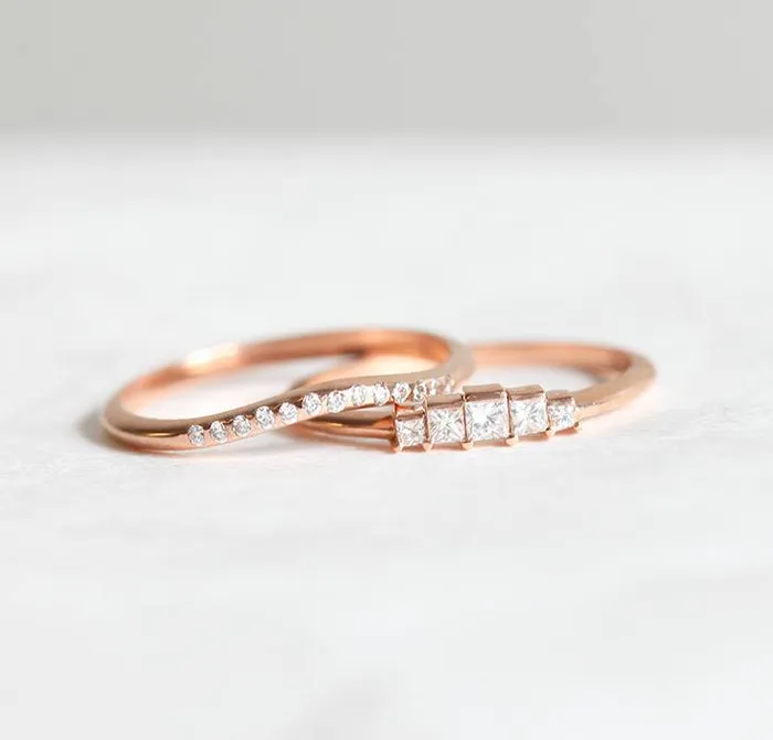 Capucinne Rings Art Deco Diamond Ring Matching Curved Band