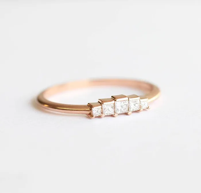 Capucinne Rings Art Deco Diamond Ring Matching Curved Band