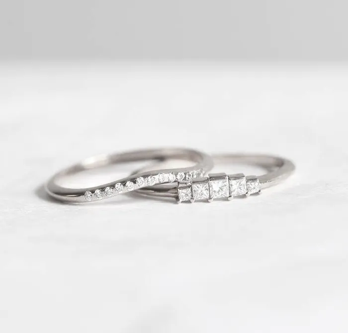 Capucinne Rings Art Deco Diamond Ring Matching Curved Band