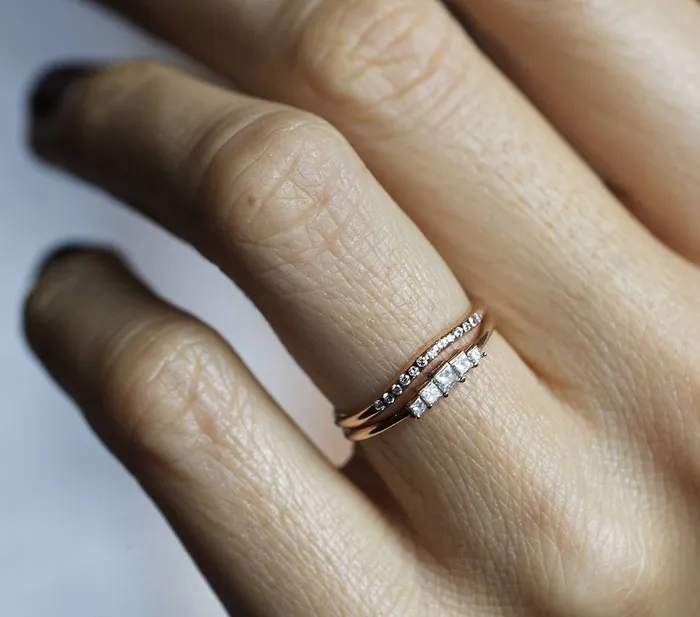 Capucinne Rings Art Deco Diamond Ring Matching Curved Band