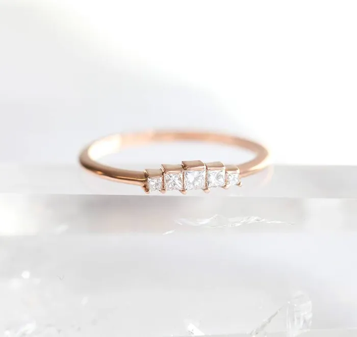 Capucinne Rings Art Deco Diamond Ring Matching Curved Band