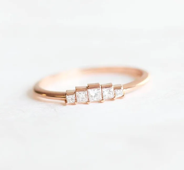 Capucinne Rings Art Deco Diamond Ring Matching Curved Band
