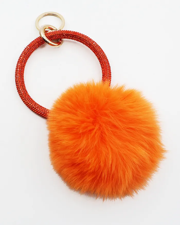 Crystal Pave Ring Key Holder with Pom Pom 04132023 Rings