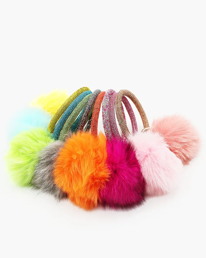 Crystal Pave Ring Key Holder with Pom Pom 04132023 Rings