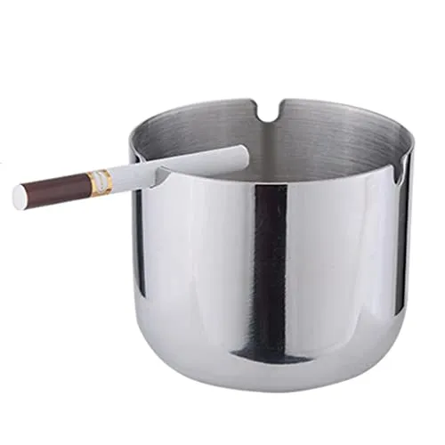 Dropshipped via Social Commerce Network Bracelets UJEAVETTE Stainless Steel Ashtray Cup Home Bar Ktv Round Smoke Groove Ash Tray 9Cm