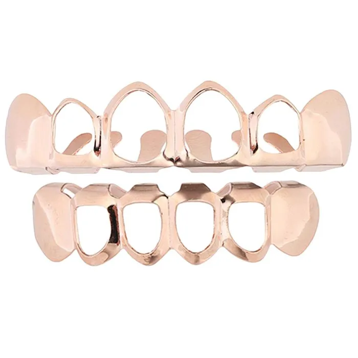 Dropshipped via Social Commerce Network PreStyled Sets CALANDIS 18K Grills 6 Fang Top Bottom Teeth Grill Set Halloween Cosplay Rose Gold