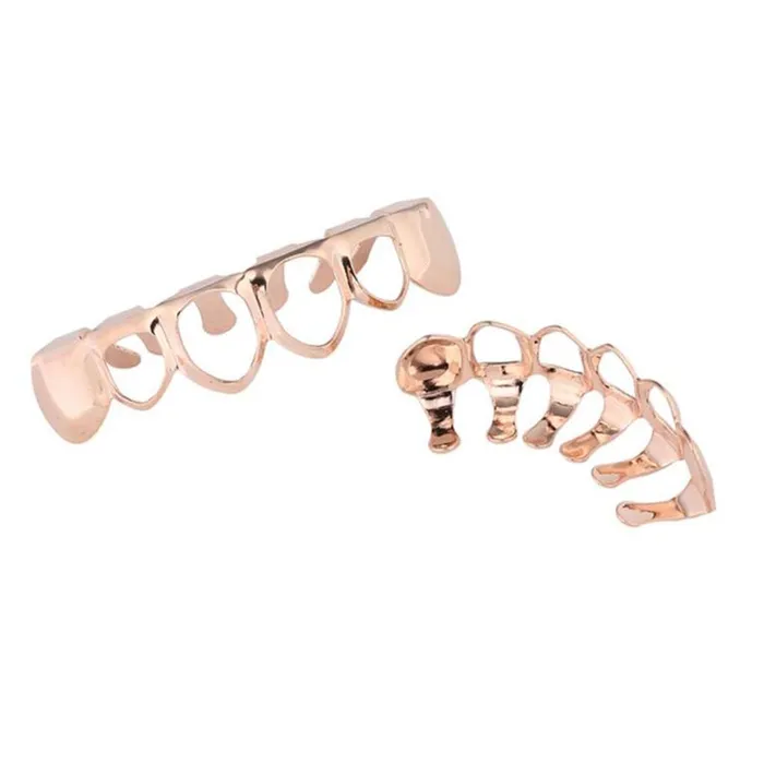 Dropshipped via Social Commerce Network PreStyled Sets CALANDIS 18K Grills 6 Fang Top Bottom Teeth Grill Set Halloween Cosplay Rose Gold