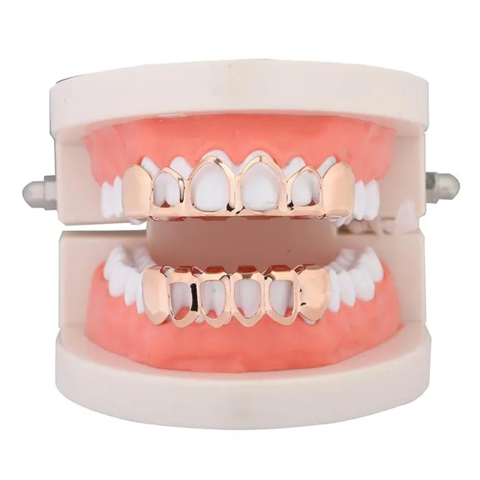 Dropshipped via Social Commerce Network PreStyled Sets CALANDIS 18K Grills 6 Fang Top Bottom Teeth Grill Set Halloween Cosplay Rose Gold