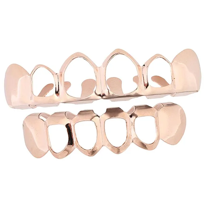 Dropshipped via Social Commerce Network PreStyled Sets CALANDIS 18K Grills 6 Fang Top Bottom Teeth Grill Set Halloween Cosplay Rose Gold