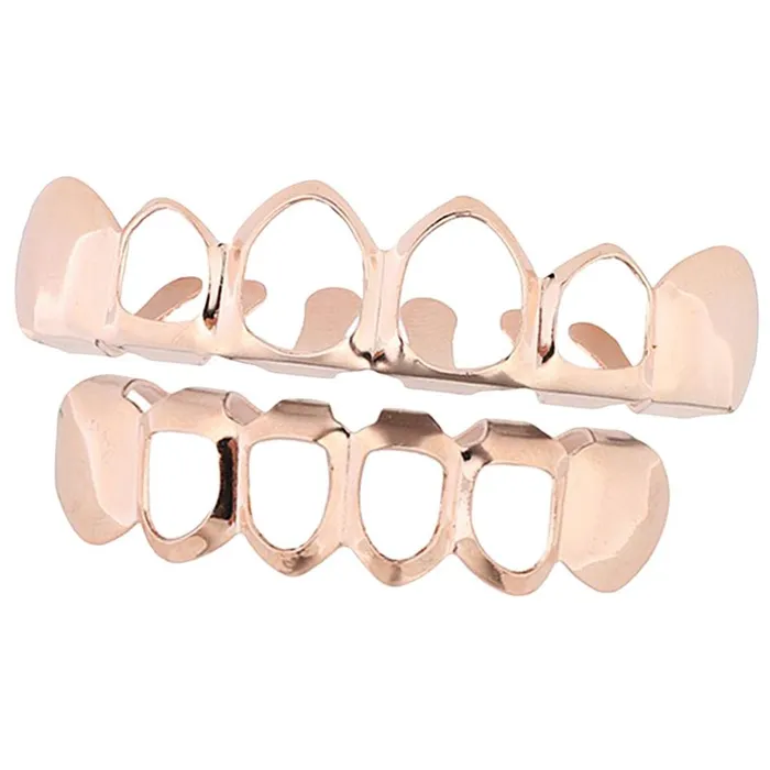 Dropshipped via Social Commerce Network PreStyled Sets CALANDIS 18K Grills 6 Fang Top Bottom Teeth Grill Set Halloween Cosplay Rose Gold