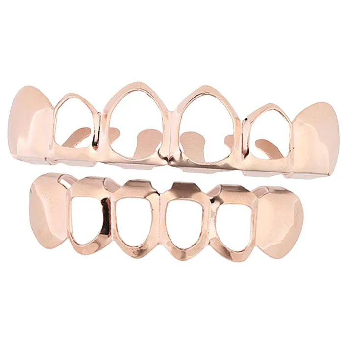 Dropshipped via Social Commerce Network PreStyled Sets CALANDIS 18K Grills 6 Fang Top Bottom Teeth Grill Set Halloween Cosplay Rose Gold