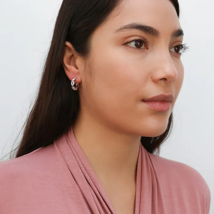 Earrings BERRICLE Woven CZ Medium Hoop Earrings in Sterling Silver 075