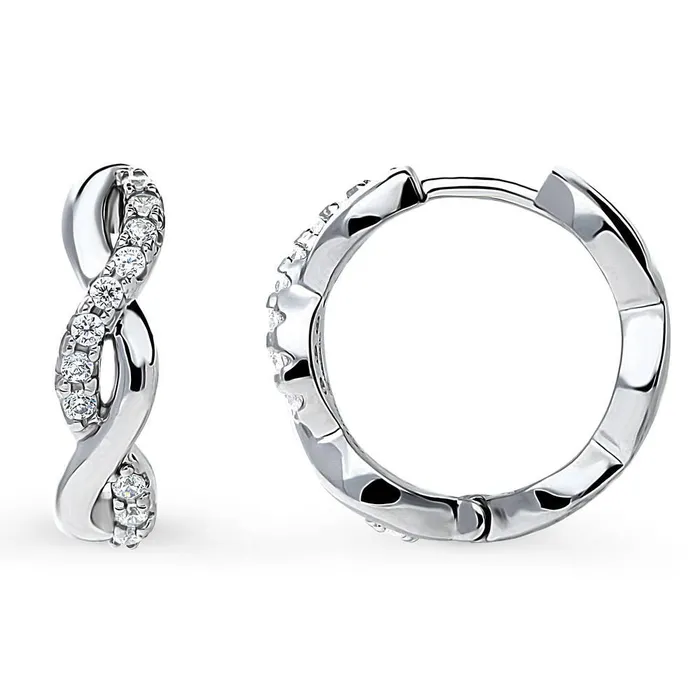 Earrings BERRICLE Woven CZ Medium Hoop Earrings in Sterling Silver 075