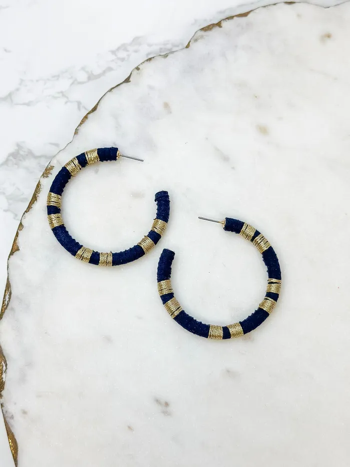 Earrings Prep Obsessed CT Metallic Suede Hoop Earrings Dark Navy Blue