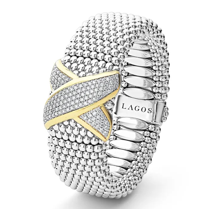 Embrace TwoTone X Diamond Caviar Bracelet 23mm LAGOS Bracelets Embrace TwoTone X Diamond Caviar Bracelet 23mm LAGOS Bracelets