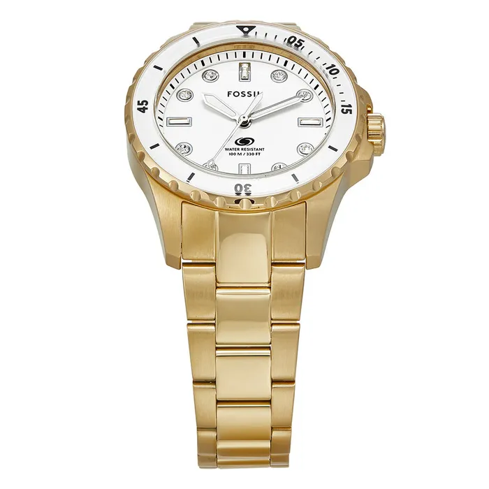 Fossil Rings Fossil Blue Ladies White Dial Gold Tone Watch