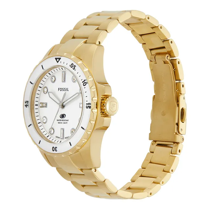 Fossil Rings Fossil Blue Ladies White Dial Gold Tone Watch