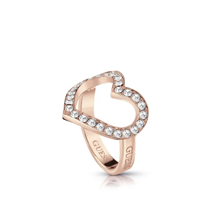 Guess Ring Ip Rosegold With Stone Heart Frame Design Size 775 Guess Rings