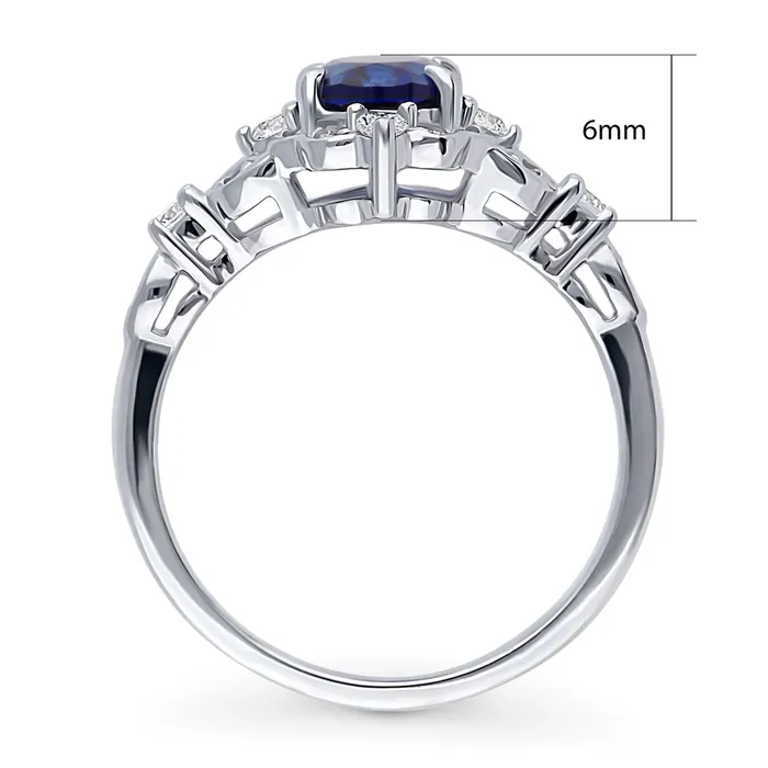 Halo Art Deco Simulated Blue Sapphire CZ Ring in Sterling Silver BERRICLE Rings